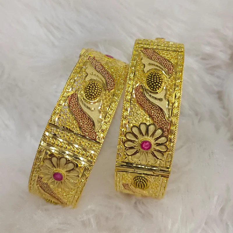 Personalized Gemstone Bangles For Special Events-Pari Art Jewellery Forming Gold Openable Bangle Set