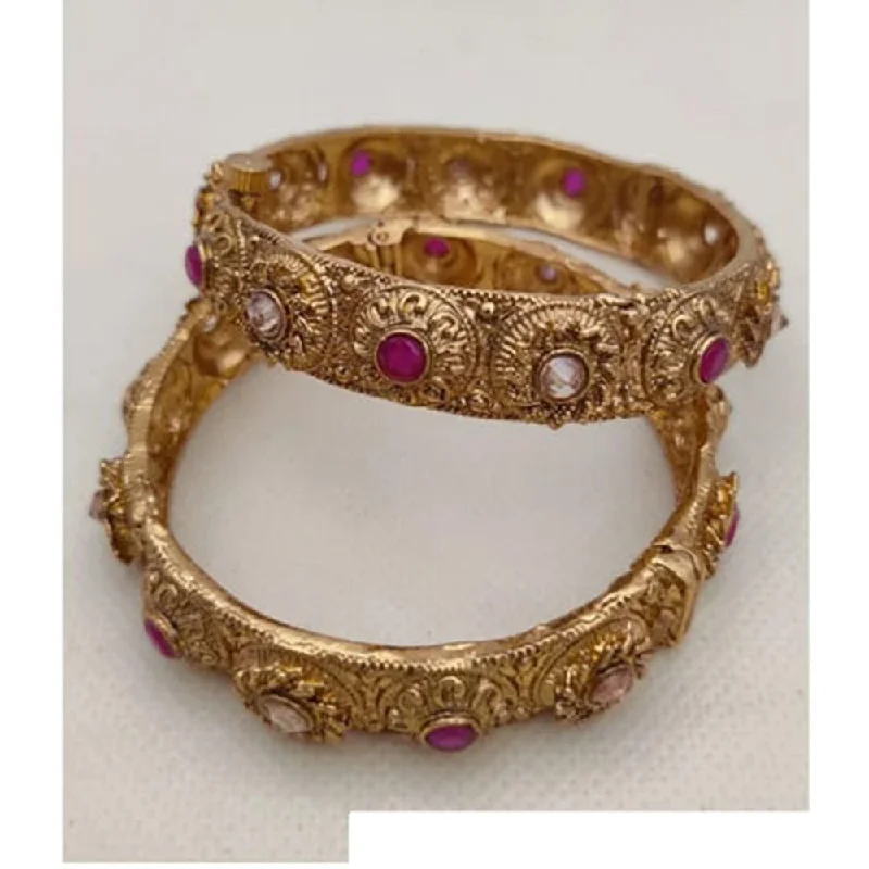 Classic Custom Gold Wedding Bangles For Brides-Jewel Addiction Gold Plated Pota Stone Openable Bangles Set