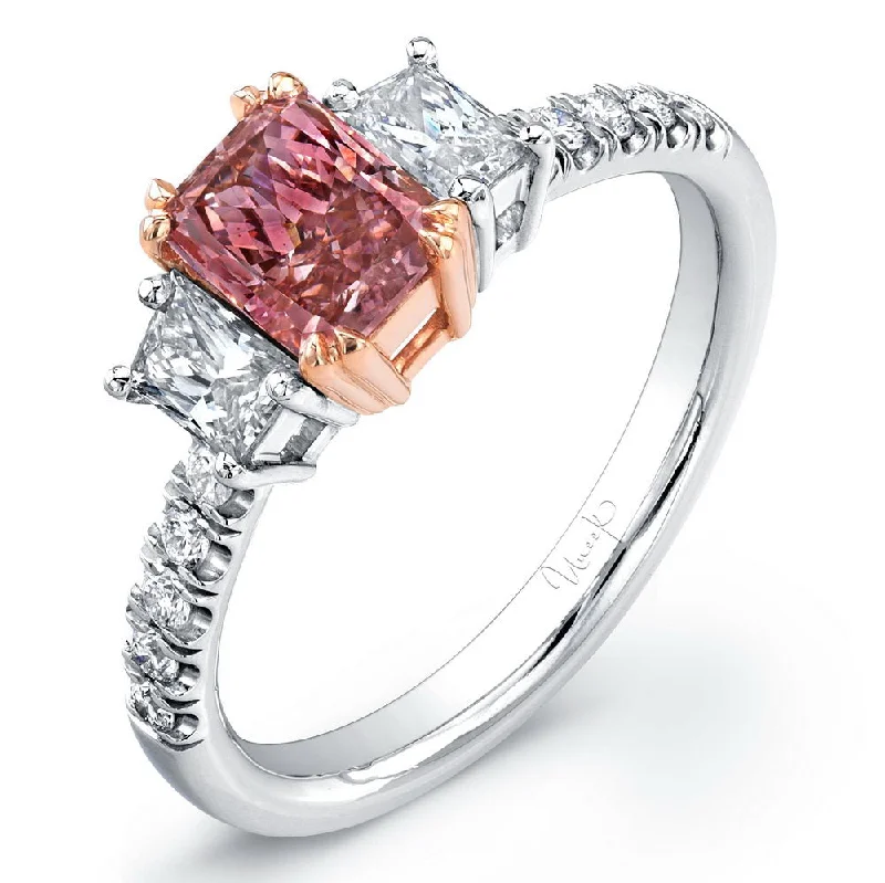 Sparkling Gemstone Wedding Rings For Brides-Uneek Natureal Collection Three-Stone Radiant Fancy Pink Diamond Engagement Ring