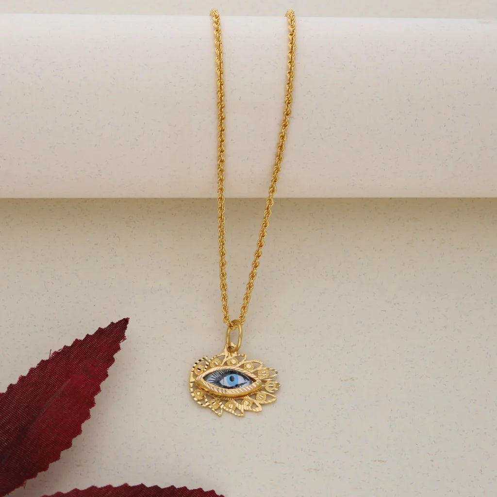 Custom Silver Necklace For Personalized Style-Gold Necklace (Chain With Gold Evil Eye Pendant) 21KT - FKJNKL21K7569