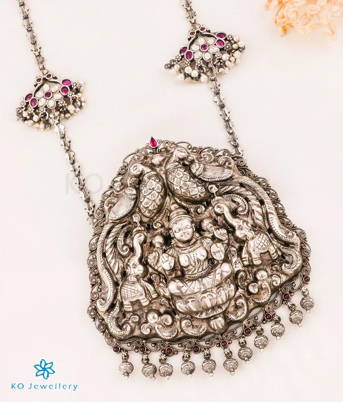 Elegant Diamond Necklace For Brides-The Surabhi Lakshmi Silver Nakkasi  Necklace