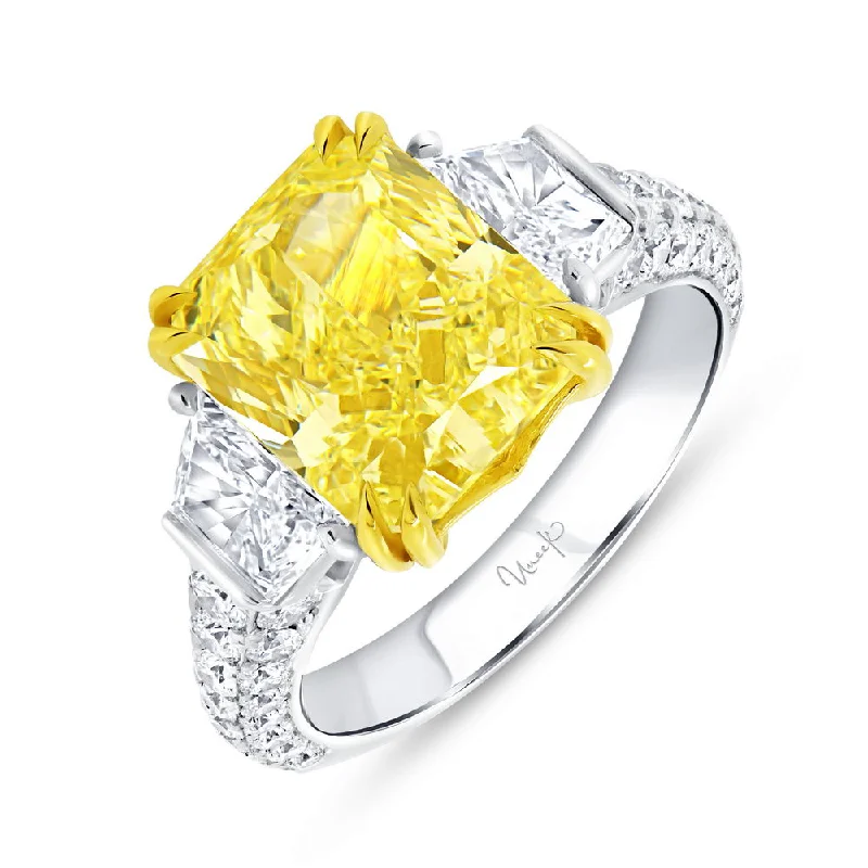 Sparkling Custom Wedding Bands For Brides-Uneek Natureal Collection Three-Stone Radiant Yellow Diamond Engagement Ring