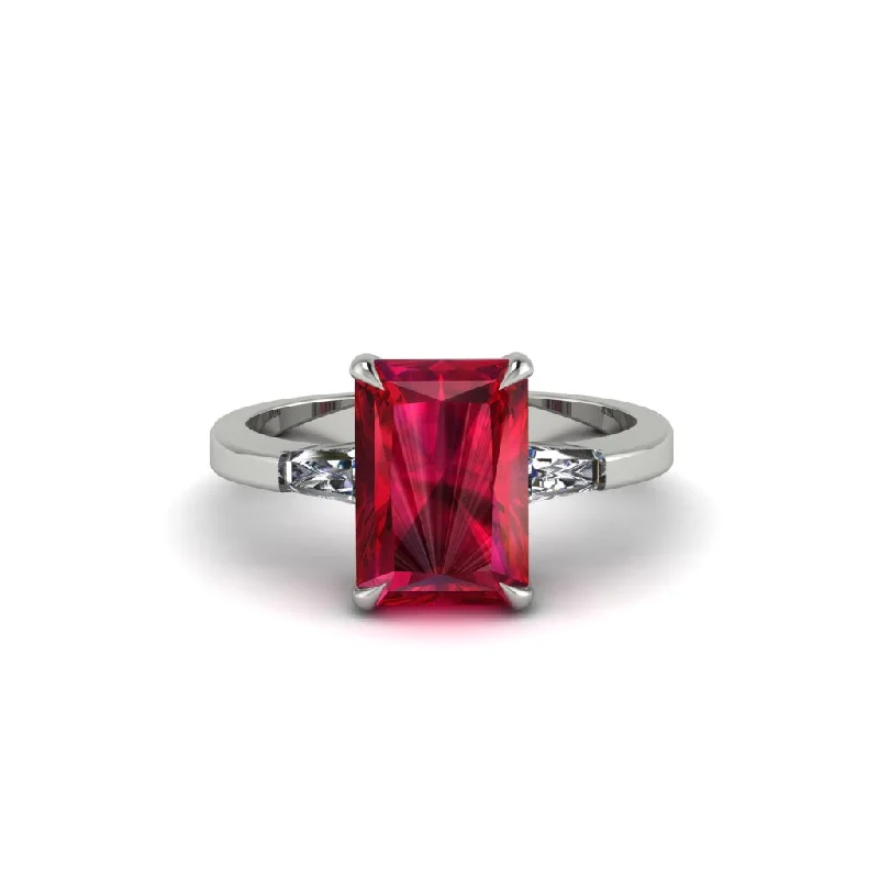 Sparkling Wedding Bands For Groomsmen-Three Stone Radiant Cut Ruby Engagement Ring - Hillary No. 12