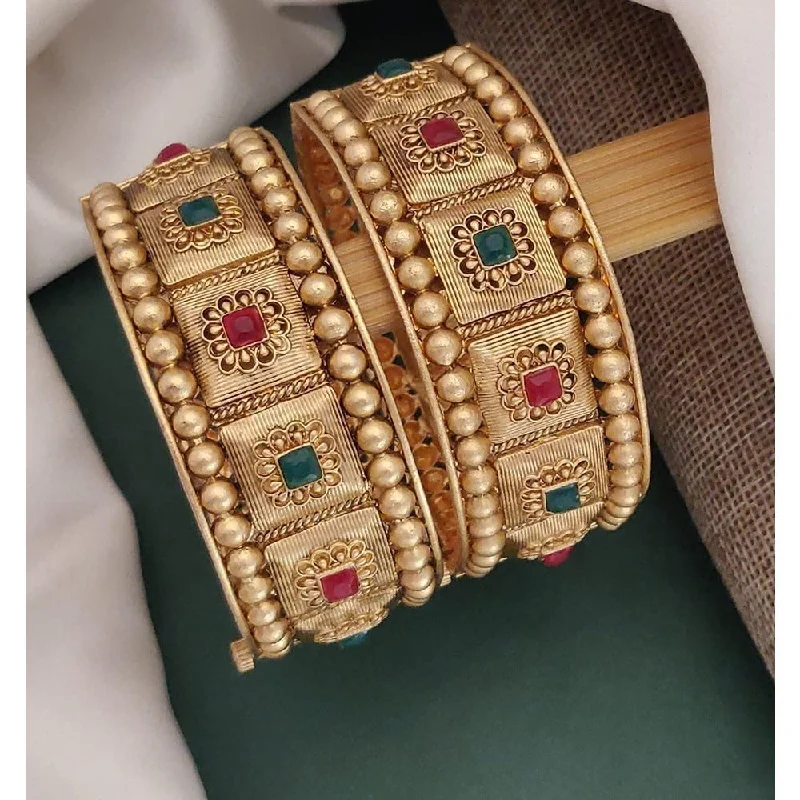 Personalized Custom Wedding Bangles For Bridal Jewelry-Akruti Collection Gold Plated Pota Stone Openable Kada