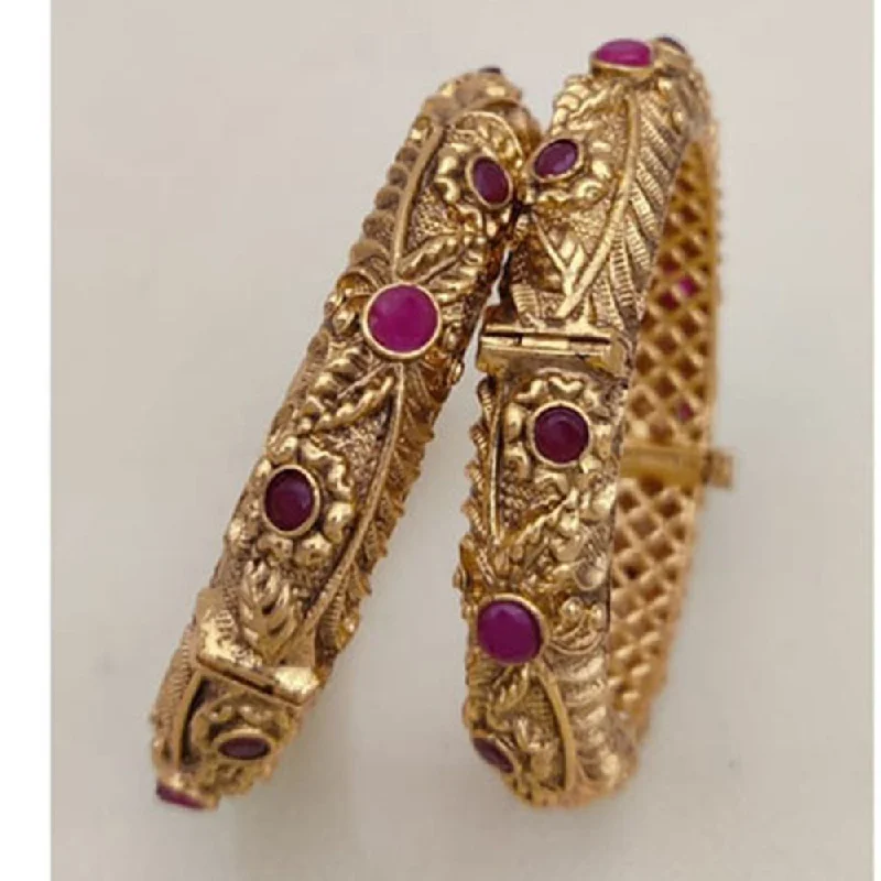 Trendy Custom Wedding Bangles For Brides With Gemstones-Jewel Addiction Gold Plated Pota Stone Openable Bangles Set