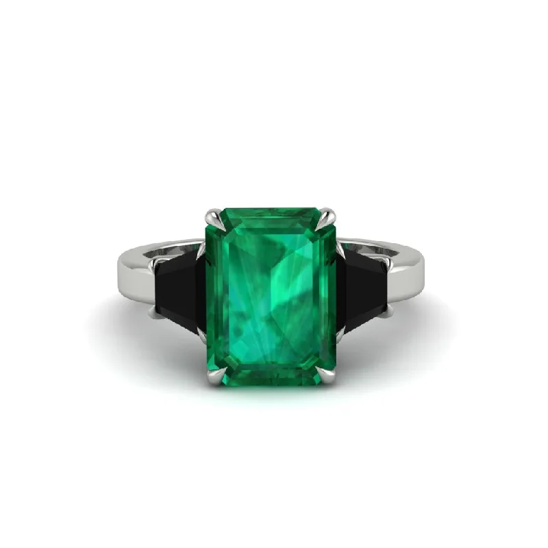 Elegant Stacking Rings For Everyday Style-Emerald Emerald Cut Three Stone Ring With Custom Baguette - Yvette No. 36