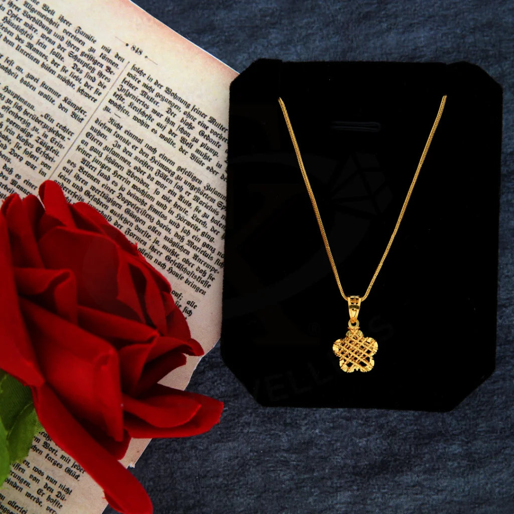 Personalized Beaded Necklace For Special Gifts-Gold Necklace (Chain with Flower Pendant) 21KT - FKJNKL21KM8428