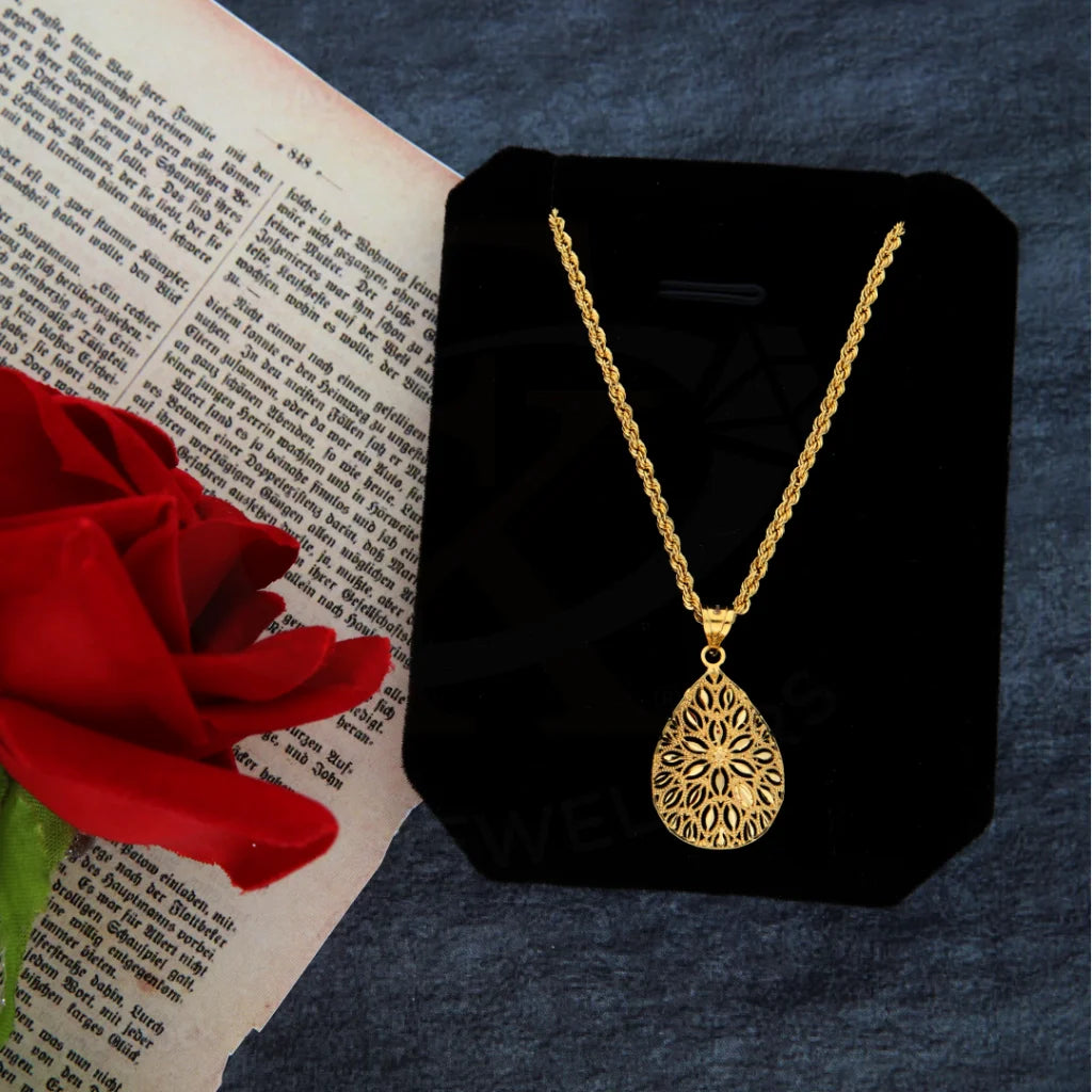 Luxury Heart Necklace For Anniversary Gifts-Gold Necklace (Chain with Flower Drop Pendant) 21KT - FKJNKL21KM8383