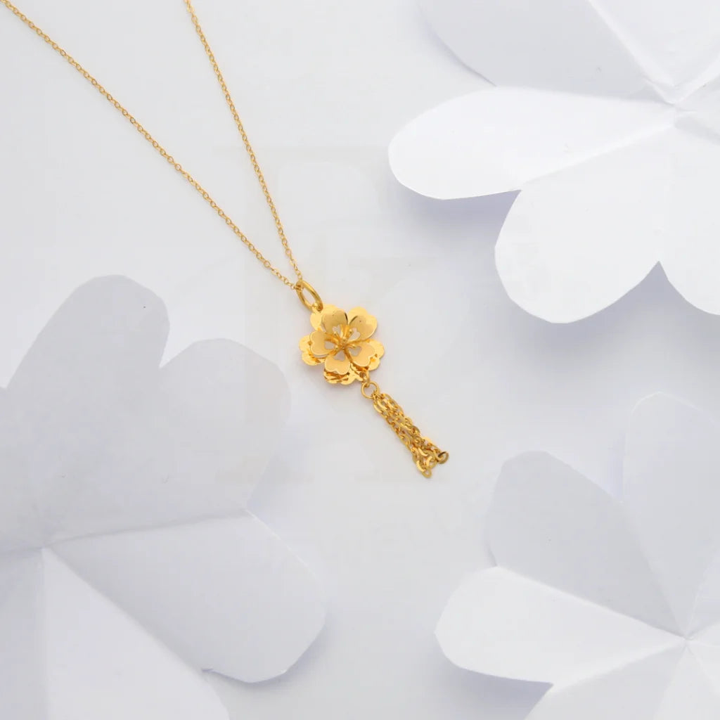 Trendy Crystal Pendant Necklace For Weddings-Gold Necklace (Chain with Floral Style Pendant) 21KT - FKJNKL21KM8437