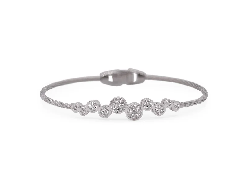 Custom Sterling Silver Bracelets For Gifts-ALOR Grey Cable Bubble Bracelet with 18kt Gold & Diamonds