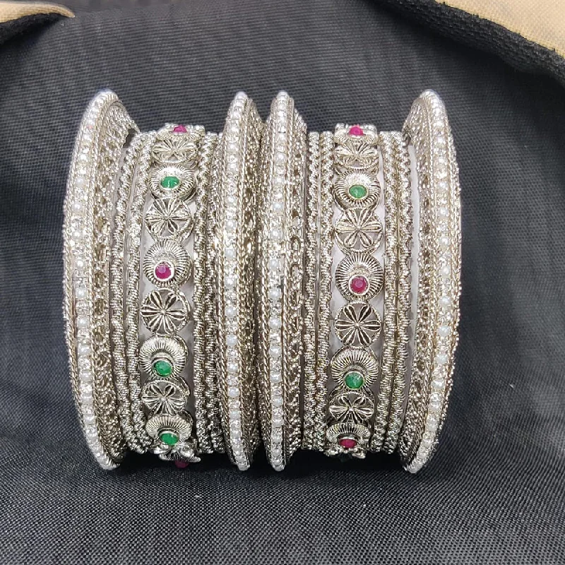 Personalized Custom Wedding Bangles For Engagement Day-Pooja Bangles Silver  Plated Pota Stone And Pearl Bangles Set