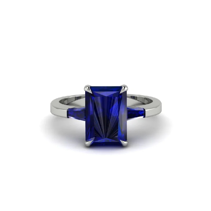 Simple Custom Engagement Rings For Couples-Three Stone Radiant Cut Sapphire Engagement Ring - Hillary No. 75