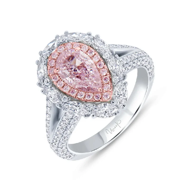 Luxury Wedding Rings With Custom Engravings-Uneek Natureal Collection Double-Halo Pear Shaped Light Pink Diamond Engagement Ring