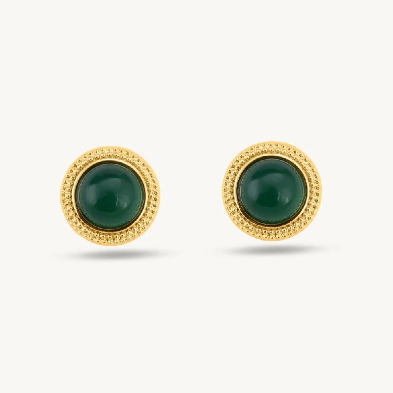 Luxury Earrings With Diamonds For Evening Wear-Classic Green Stud Gold Earrings