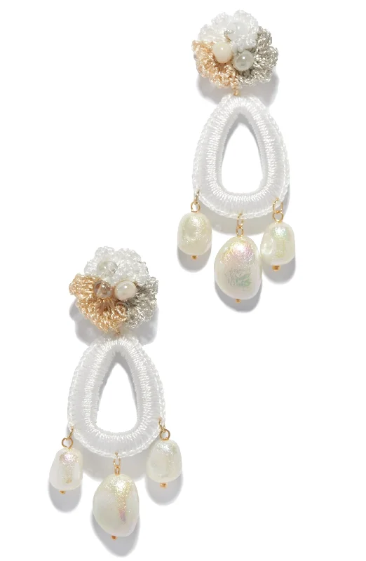 Classic Earrings With Pearls For Formal Attire-Marla Beaded Crochet Earring - White