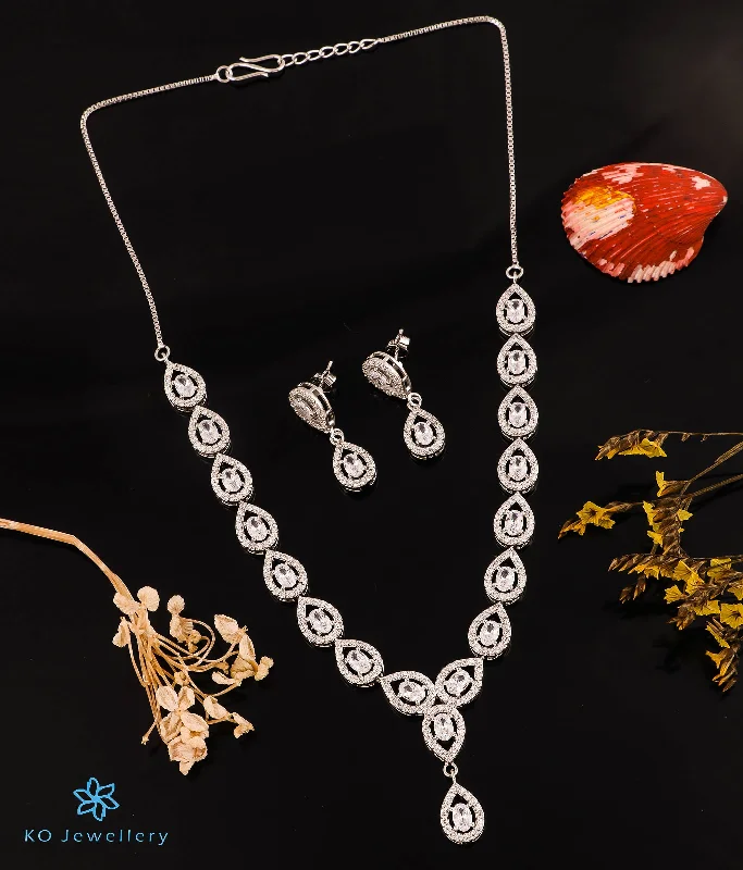 Custom Name Necklace For Bridesmaids-The Graceful Sparkle Silver Necklace & Earrings