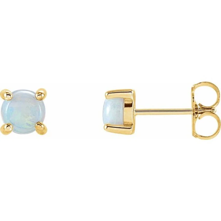 Retro-Inspired Earrings For Vintage Lovers-14K Yellow 5 mm Natural White Opal Earrings