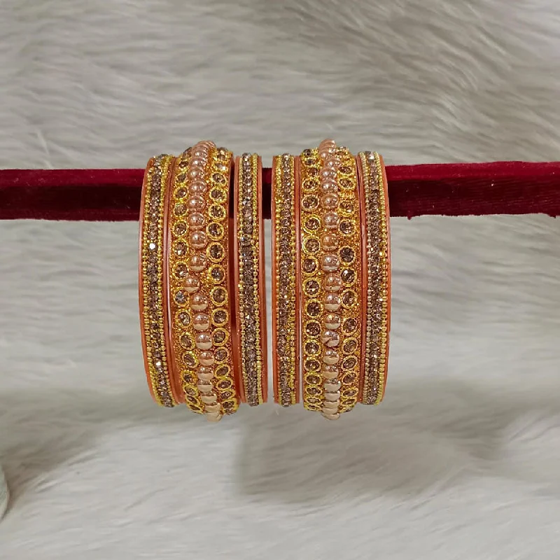 Trendy Gold Bangles For Engagement Day-Pooja Bangles Gold Plated Austrian Stone Bangles Set