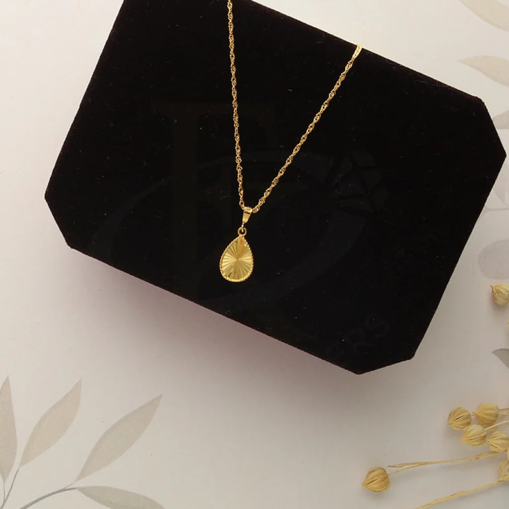 Trendy Statement Necklace For Evening Wear-Gold Necklace (Chain with Pear Shaped Pendant) 21KT - FKJNKL21KM5011