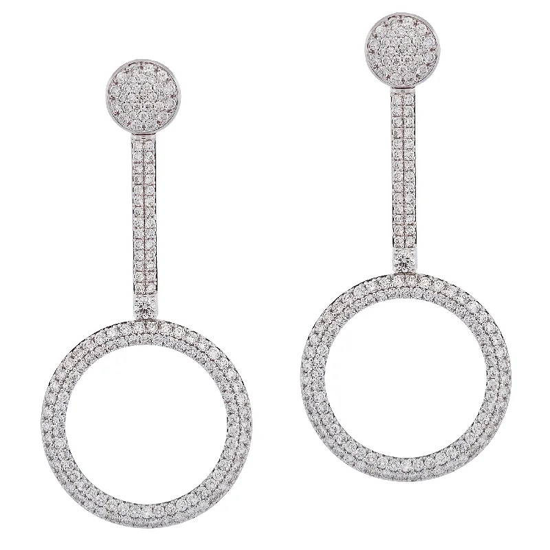 Trendy Silver Earrings For Casual Wear-Diamond Pave 18K White Gold Drop Earrings