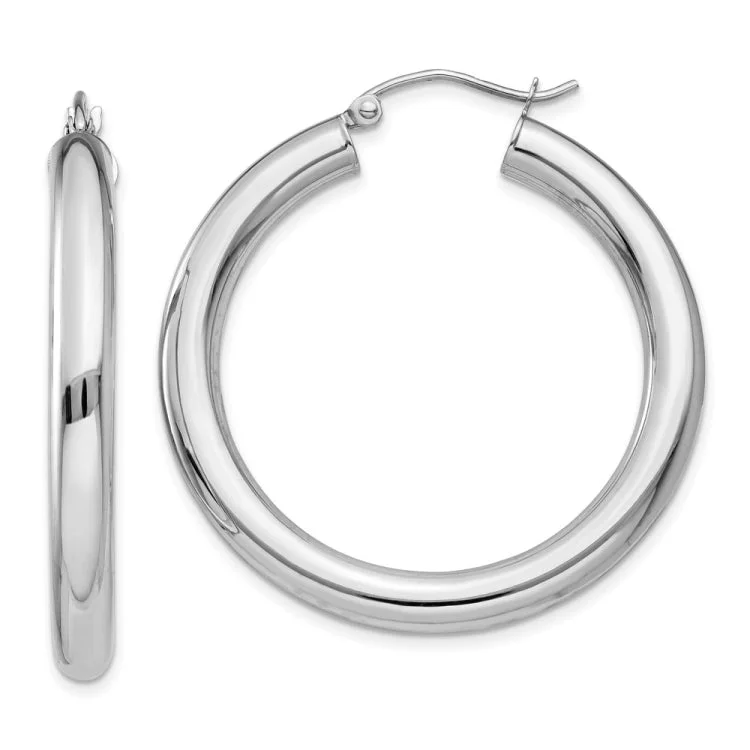 Trendy Earrings For Teenagers-14K White Gold Polished 4mm Tube Hoop Earrings