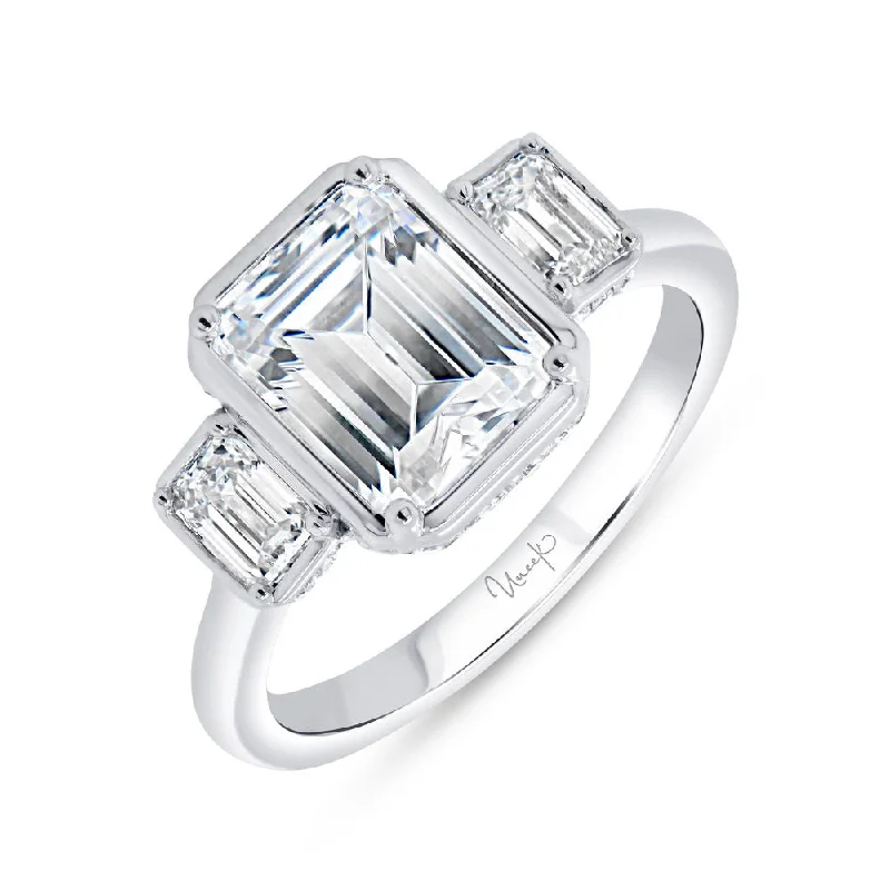 Unique Wedding Rings With Birthstones For Couples-Uneek Alexandria Collection Three-Stone Emerald Cut Engagement Ring