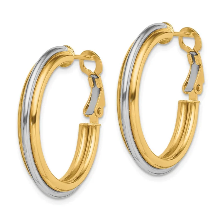 Designer Earrings For Fashionable Look-14K Two-tone 28mm Polished Omega Back Hoop Earrings