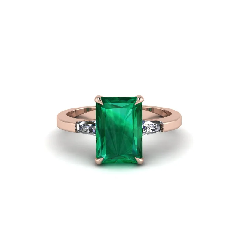 Sparkling Gemstone Wedding Rings For Brides-Three Stone Radiant Cut Emerald Engagement Ring - Hillary No. 5