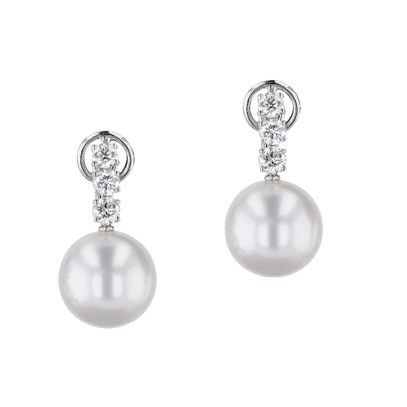 Simple Hoop Earrings For Wedding Day-Pearl White Gold and Diamond Drop Earrings