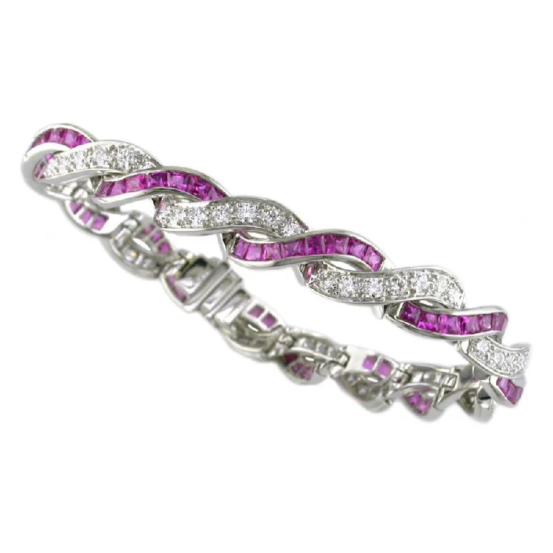 Customizable Silver Bracelets For Women-Platinum Pink Sapphire Diamond Bracelet