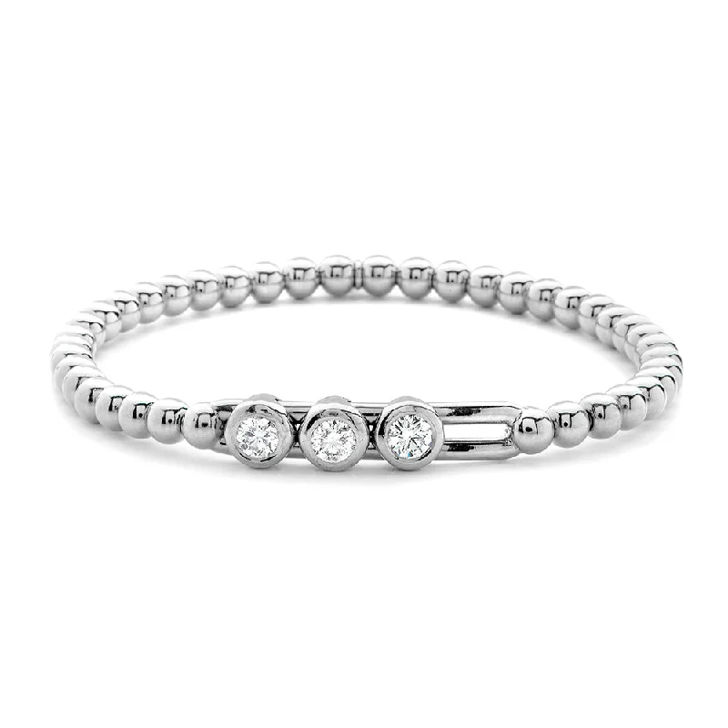 Colorful Crystal Bracelets For Teens-Hulchi Belluni 18K White Gold 0.68ctw Diamond Bezel Set Station Slider Stretch Bracelet- 20378-WW