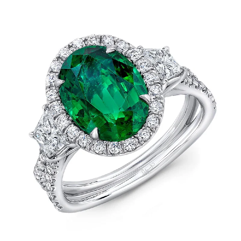 Sparkling Engagement Rings With Birthstones-Uneek Precious Collection Halo Oval Shaped Emerald Engagement Ring