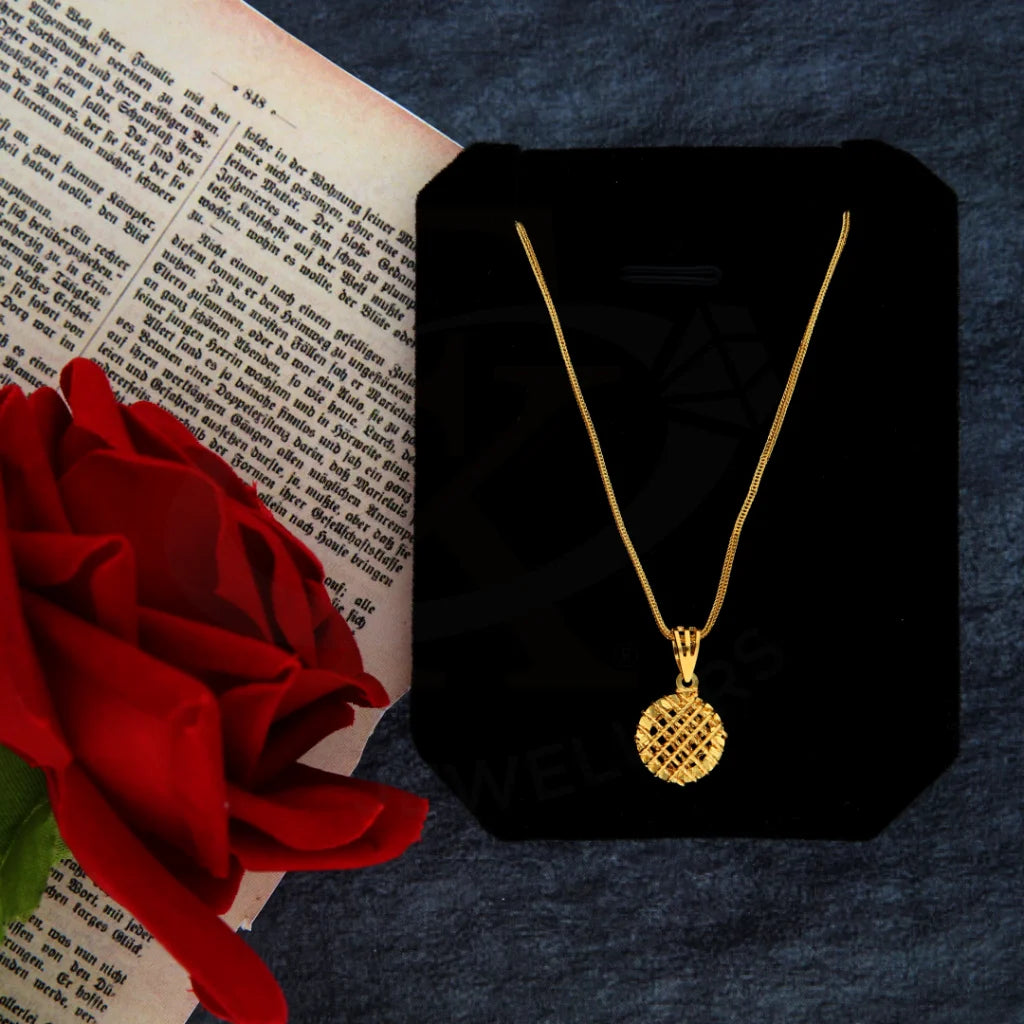 Handcrafted Gold Necklace For Weddings-Gold Necklace (Chain with Round Pendant) 21KT - FKJNKL21KM8427