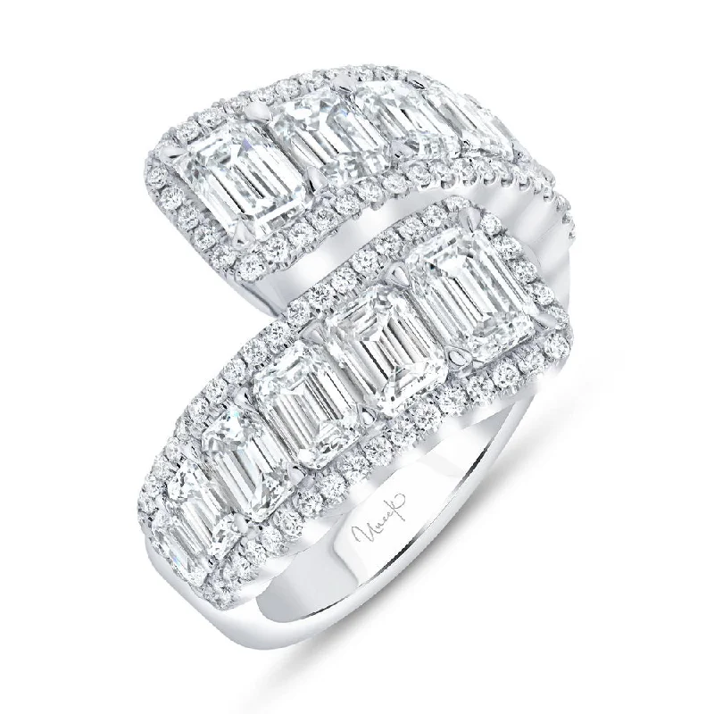 Classic Gold Engagement Rings For Special Moments-Uneek Signature Collection Bypass Emerald Cut Diamond Anniversary Ring