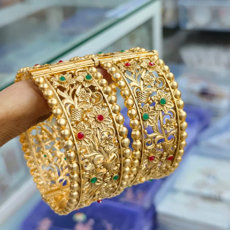 Sparkling Custom Wedding Bangles For Special Jewelry-Kavita Art Gold Plated Pota Stone Openable Bangles Set