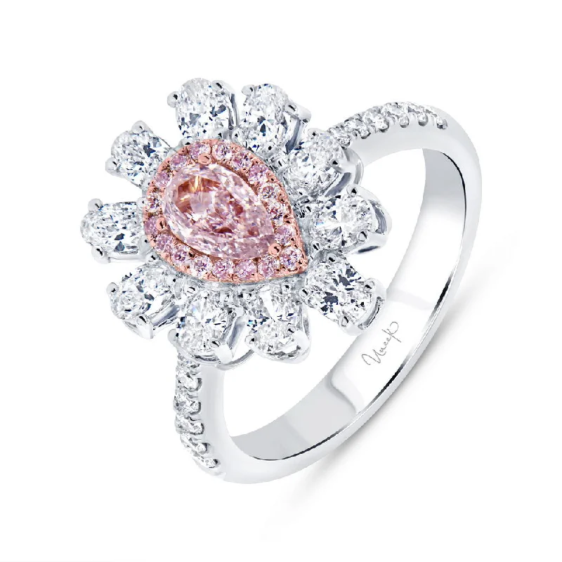 Elegant Wedding Bands For Custom Style-Uneek Natureal Collection Double-Halo Pear Shaped Pink Diamond Engagement Ring