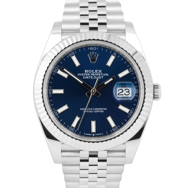 Eco-Friendly Watches For Men-MINT 2024 Rolex DateJust 41 BLUE 18K Gold Steel JUBILEE Fluted 41mm 126334 BOX