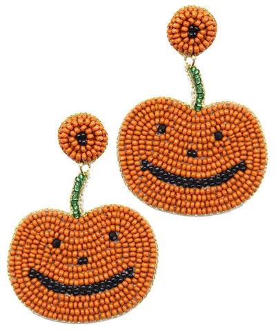 Personalized Name Earrings For Brides-Beaded Smiling Pumpkin Earrings