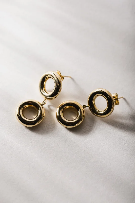 Unique Dangle Earrings For Special Occasions-Double Circle Earrings - Tarnish Free - FINAL SALE