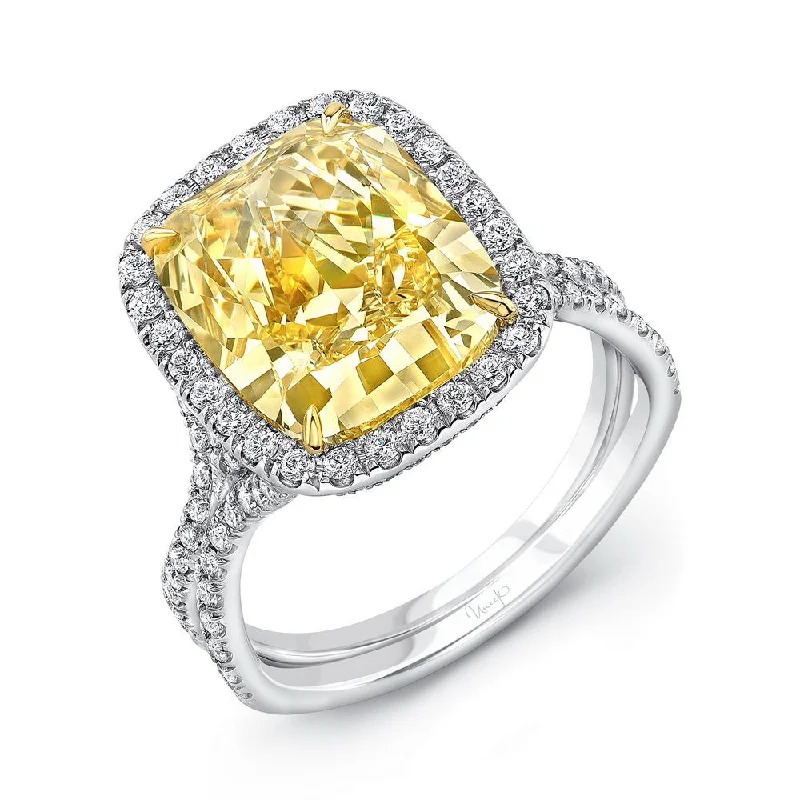 Elegant Stacking Rings For Everyday Style-Uneek Natureal Collection Halo Radiant Fancy Yellow Diamond Engagement Ring