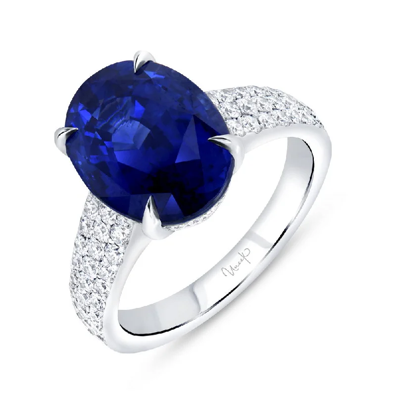 Personalized Wedding Rings For Custom Style-Uneek Precious Collection Tapered Oval Shaped Blue Sapphire Engagement Ring