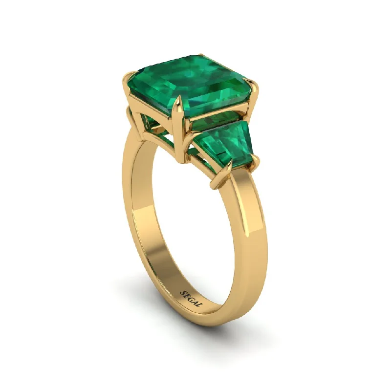 Elegant Gold Wedding Bands For Couples-Three Stone Emerald Engagement Ring - Bethany No. 19