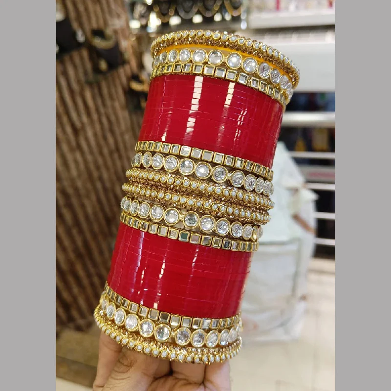 Classic Custom Wedding Bangles For Special Days-Pooja Bangles Gold Plated Crystal Stone And Acrylic Bridal Chura