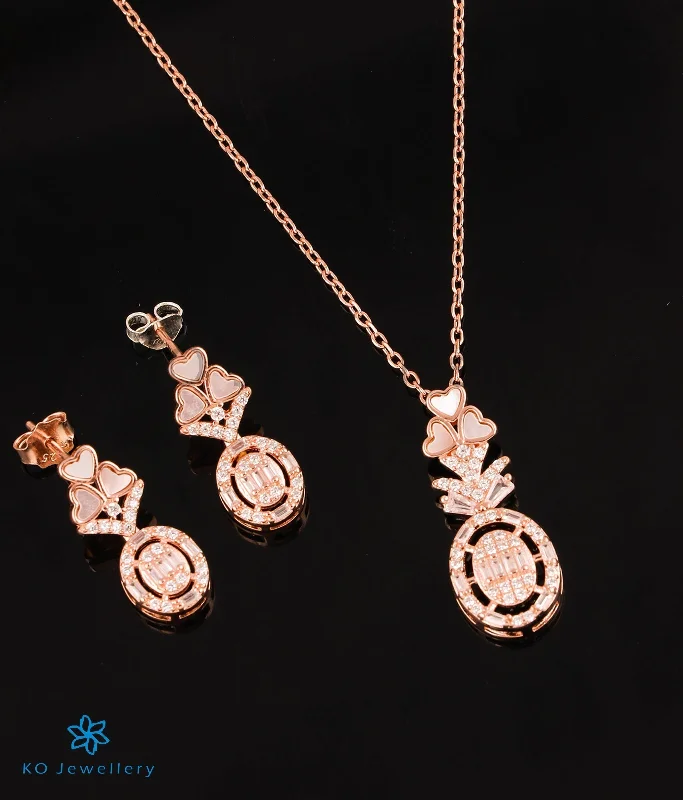 Sparkling Silver Necklace For Custom Style-The Sweetheart Silver Rose-gold Necklace & Earrings