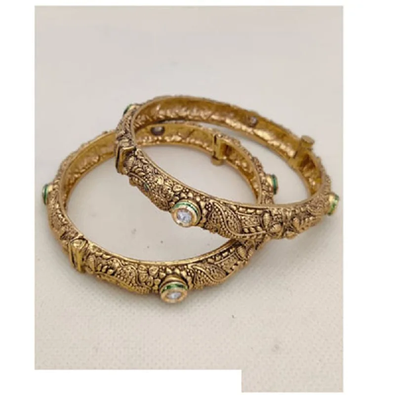 Trendy Custom Wedding Bangles For Special Occasions-Jewel Addiction Gold Plated Pota Stone Openable Bangles Set