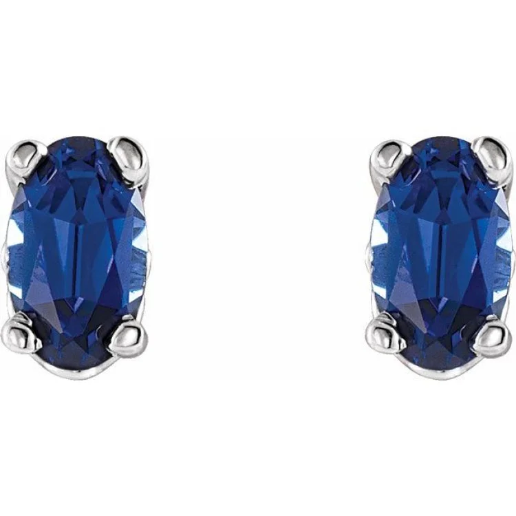 Statement Earrings For Fashion Week-14K White Lab-Grown Blue Sapphire Earrings