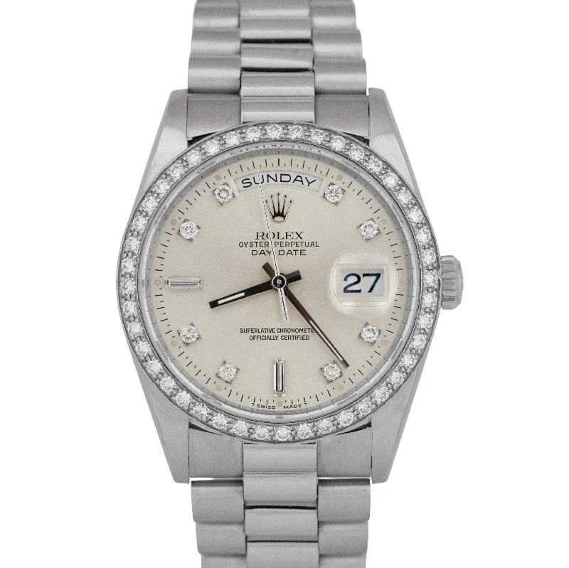 Casual Watches For Everyday Use-RSC CARD Rolex Day-Date President FACTORY DIAMOND 36mm Platinum Watch 18346