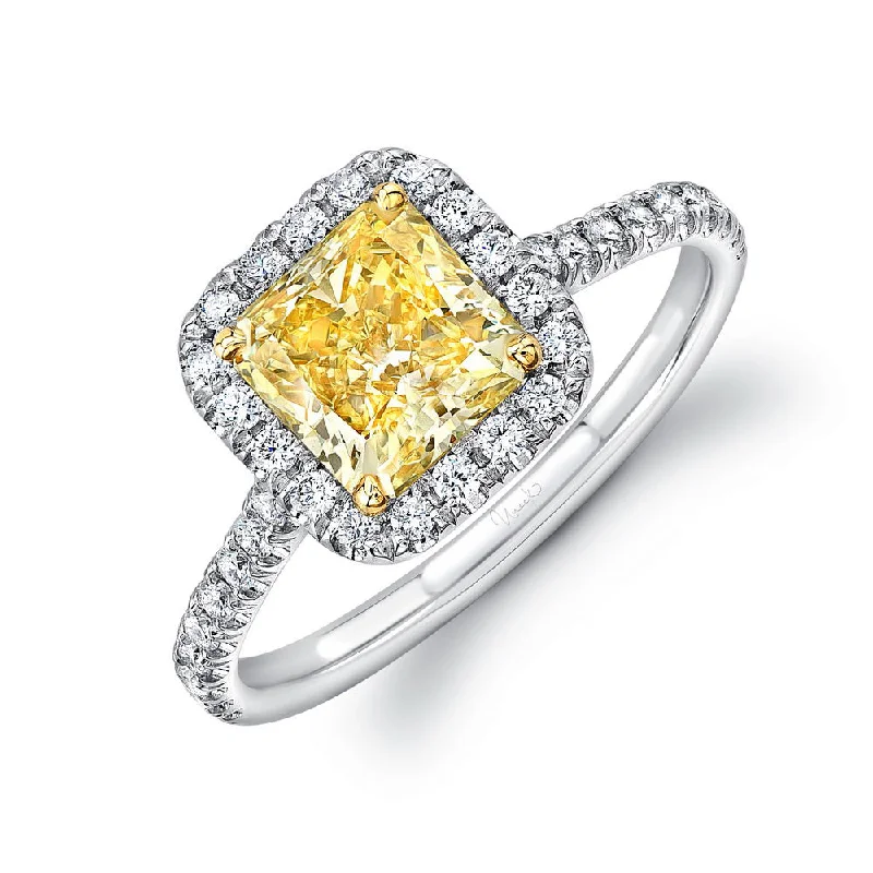 Sparkling Custom Engagement Rings With Sapphires-Uneek Radiant-Cut Fancy Yellow Diamond Halo Ring