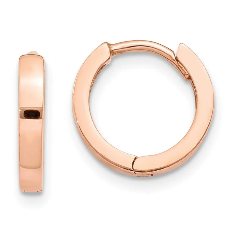 Elegant Drop Earrings For Wedding Guests-14k Rose Gold Round Hinged Hoop Earrings