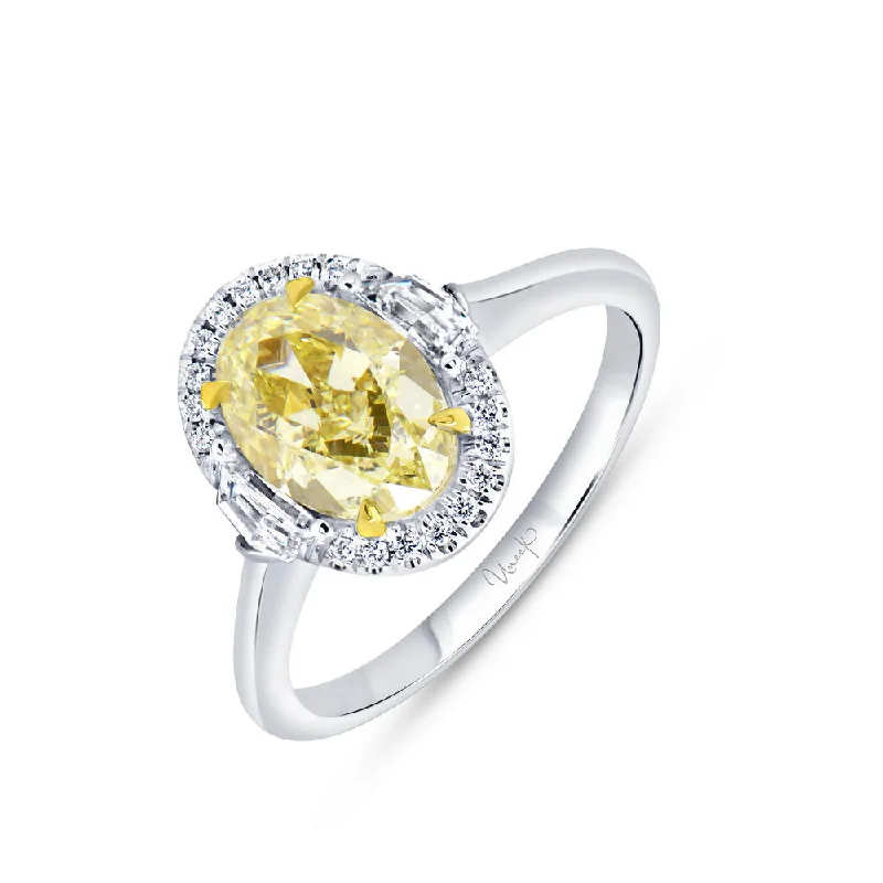 Classic Engagement Rings With Sapphire Details-Uneek Natureal Collection Halo Oval Shaped Fancy Light Yellow Diamond Engagement Ring